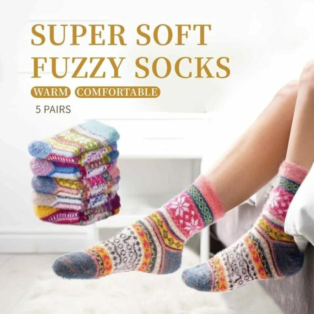 ICEIVY 5-Pair Women’s Fuzzy Cozy Socks Soft Warm Wool Winter Size 5-9